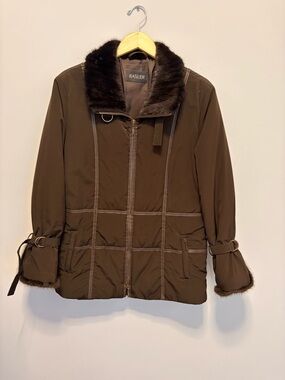 Basler Black Puffer Jacket with Fur Trim